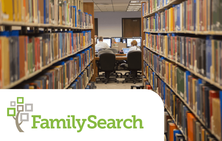 Researchers using computers in a library to access FamilySearch records.